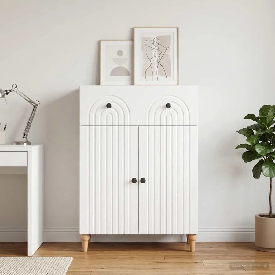 Buffet Blanc brillant 66 x 34,5 x 90 cm Bois d'ingénierie - 4