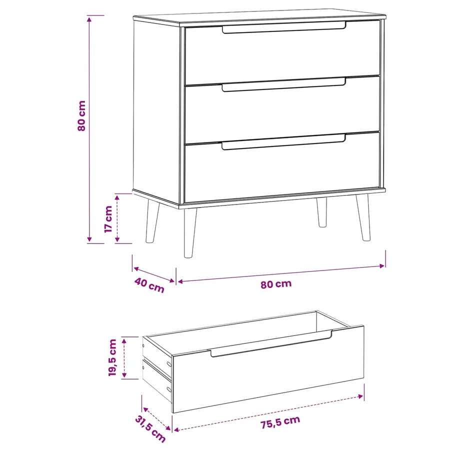 Commode MOLDE Caramel 80 x 40 x 80 cm Bois de pin massif - 8