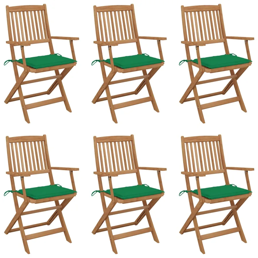 Folding Garden Chairs Set of 6 with Cushions Acacia Wood