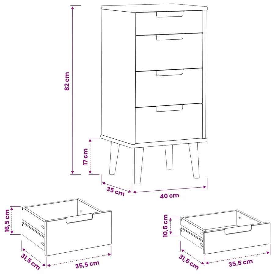 Commode MOLDE Caramel 40 x 35 x 82 cm Bois de pin massif - 8