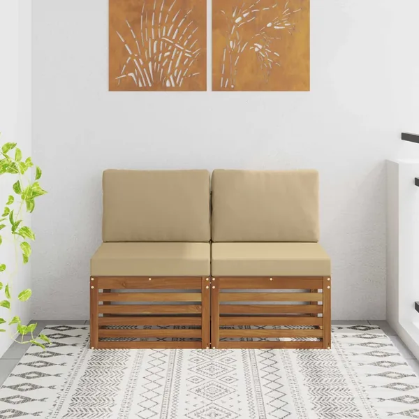 2 Pièce Sofa de milieu extérieur Bois d'Acacia Massif Naturel