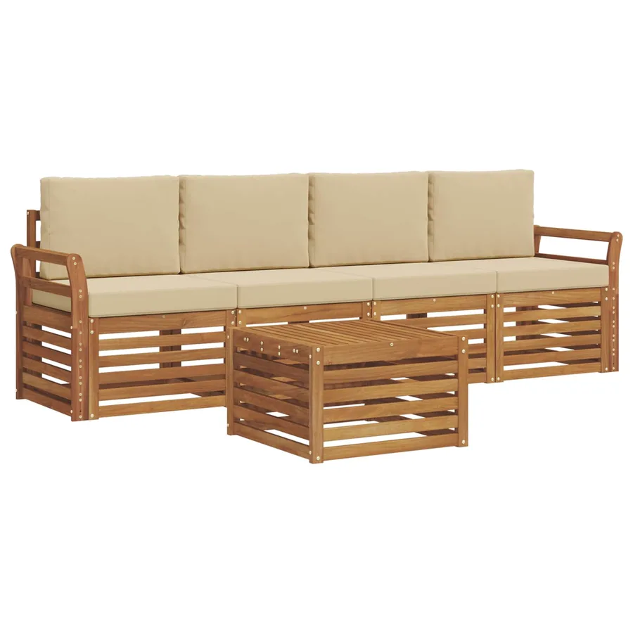 Ensemble de canapés d'extérieur 5 pcs Naturel et Beige - 2