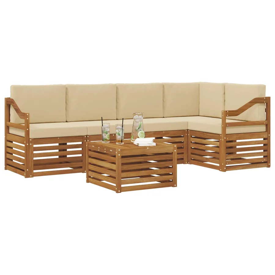 Ensemble de canapé d'angle avec coussin 6 pcs Naturel et Beige - 3