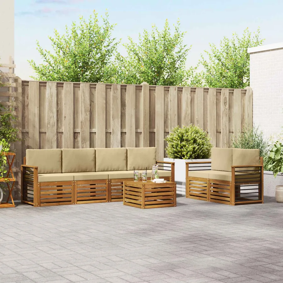 Ensemble de canapés d'extérieur 7 pcs Naturel et Beige