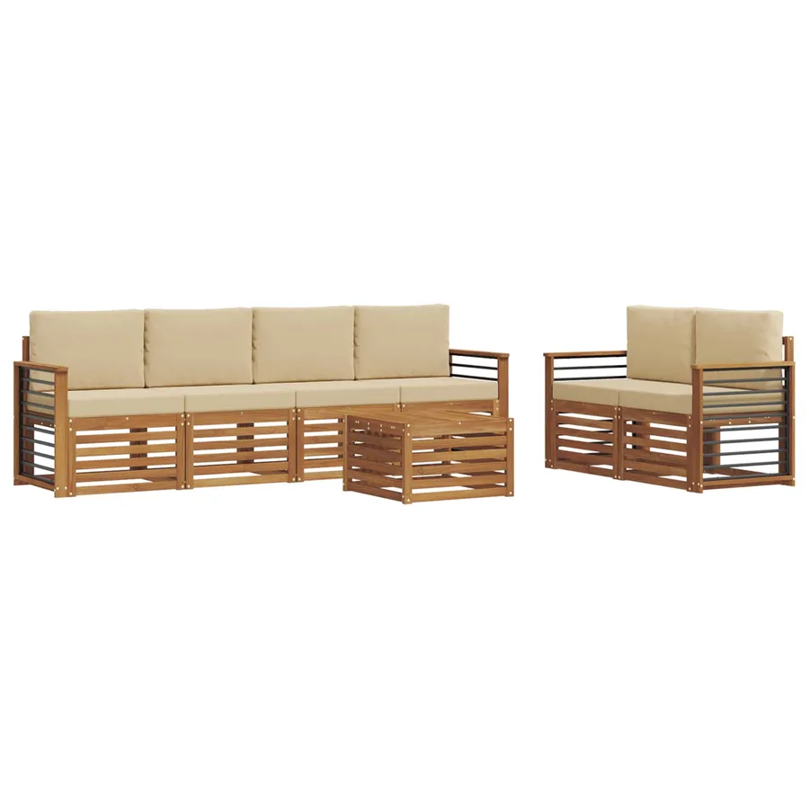 Ensemble de canapés d'extérieur 7 pcs Naturel et Beige - 2