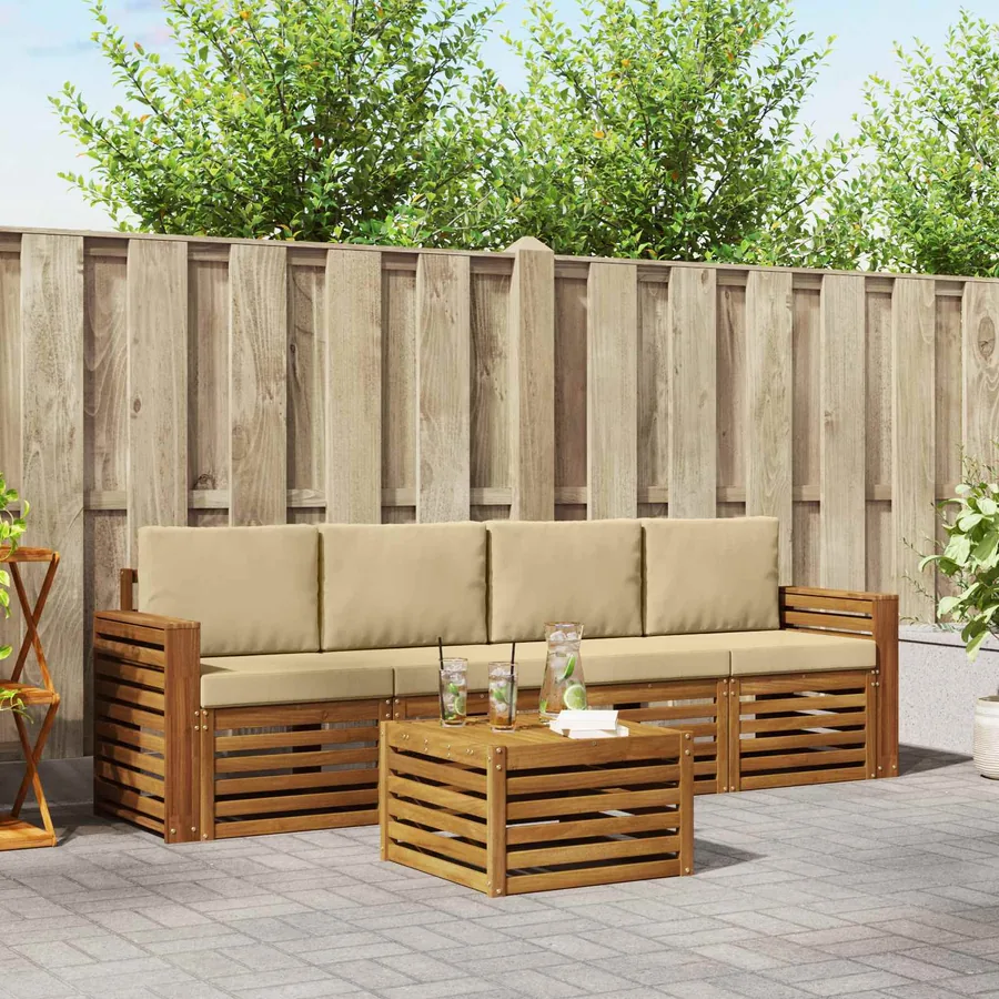 Ensemble de canapés d'extérieur 5 pcs Naturel et Beige
