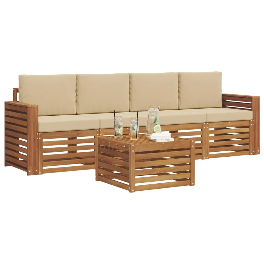Ensemble de canapés d'extérieur 5 pcs Naturel et Beige - 3