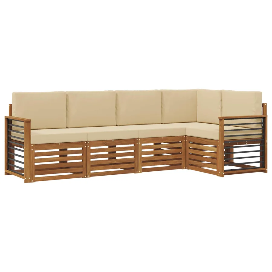 Ensemble de canapé d'angle avec coussin 5 pcs Naturel et Beige - 2