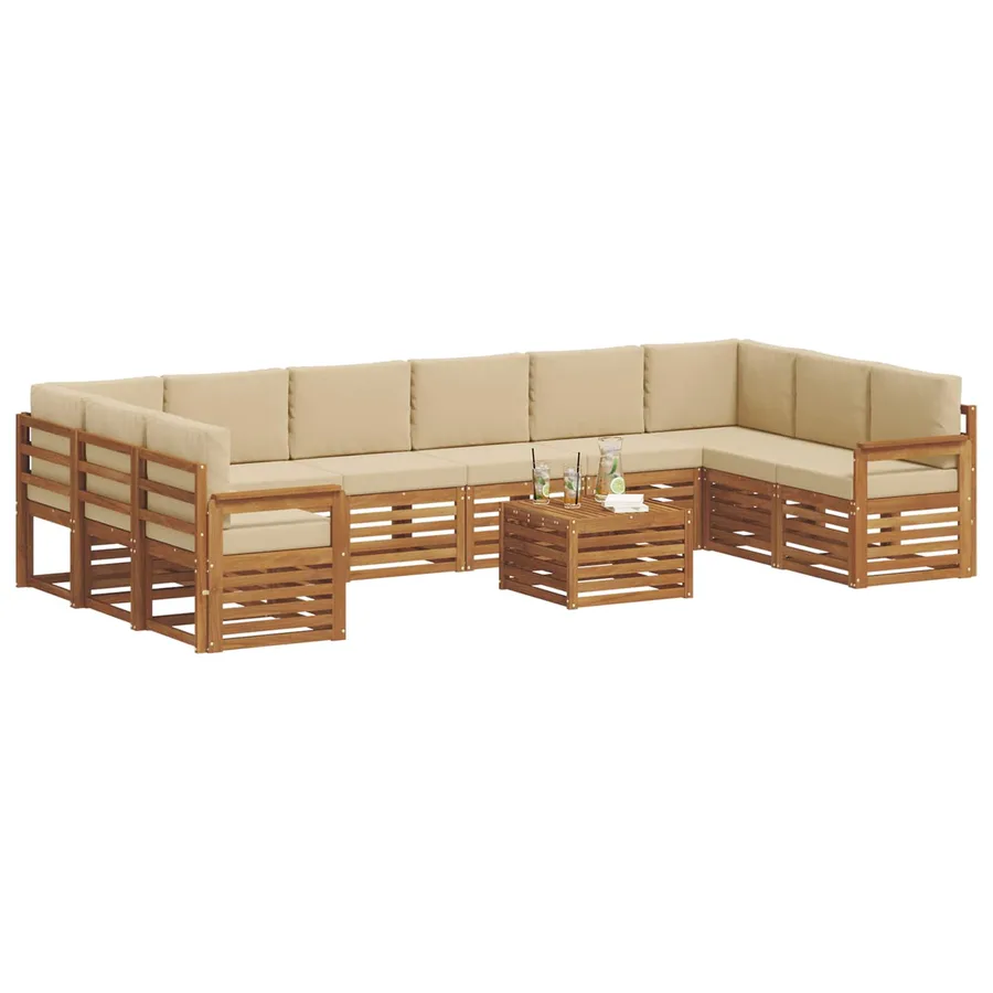 Ensemble de canapés d'extérieur 11 pcs Naturel et Beige - 3