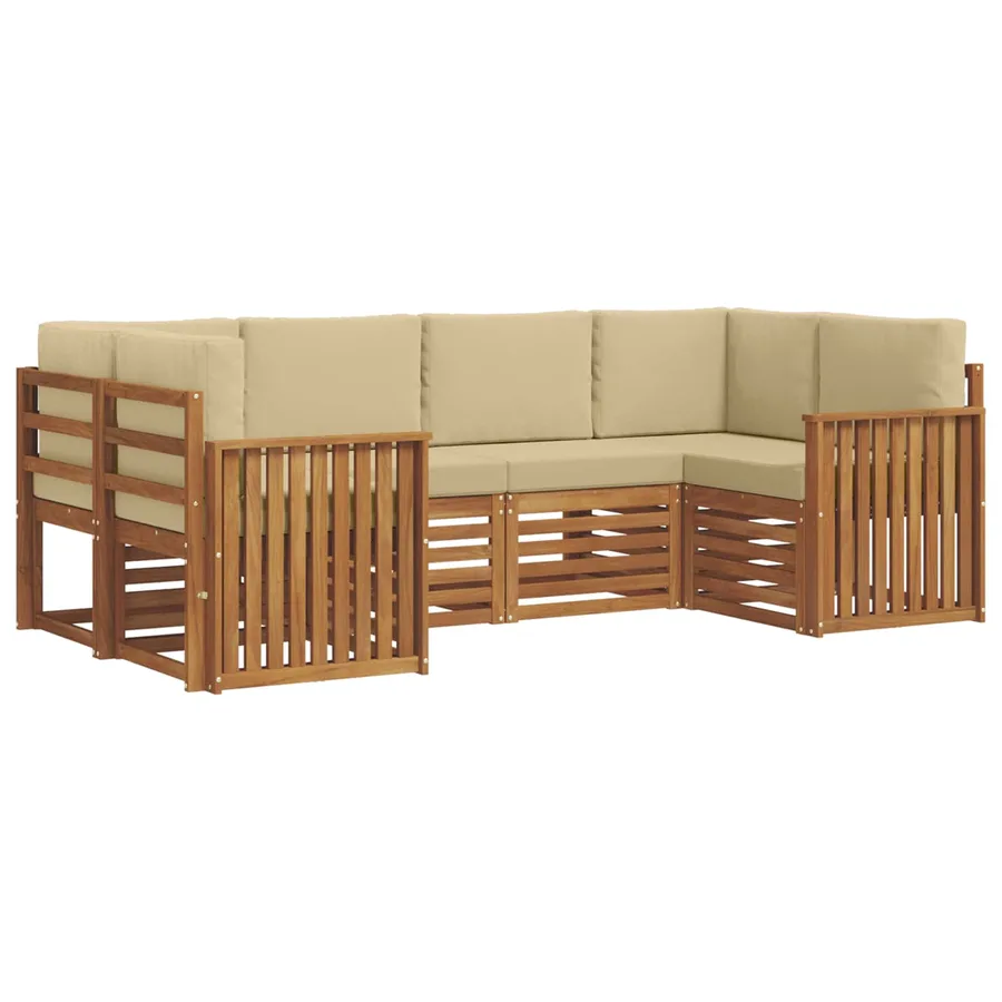 Ensemble de canapé d'angle avec coussin 6 pcs Naturel - 2