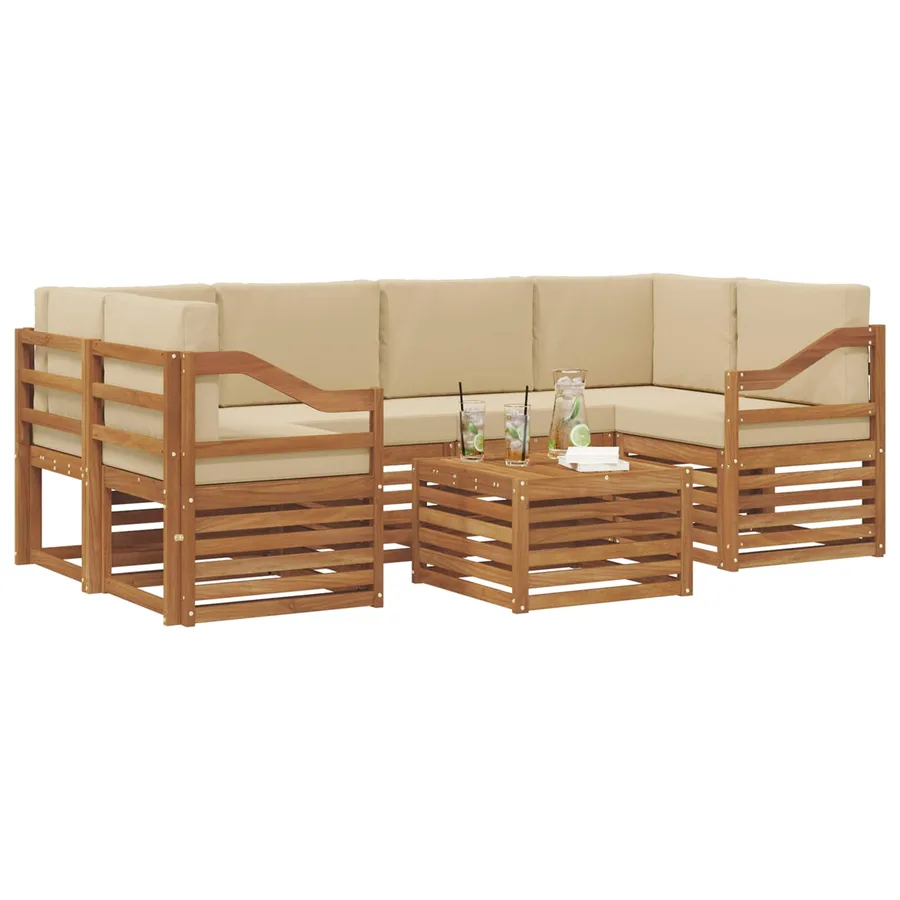 Ensemble de canapés d'extérieur 7 pcs Naturel et Beige - 3