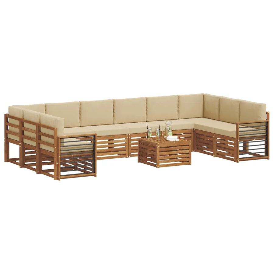 Ensemble de canapés d'extérieur 11 pcs Naturel et Beige - 3