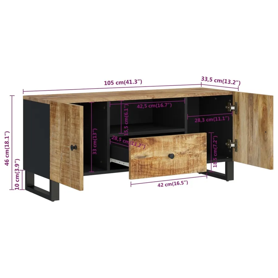 Meuble TV 105x33,5x46 cm bois de manguier et d'ingénierie - 9