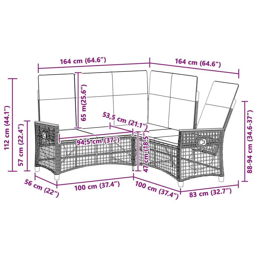 Ensemble de canapés inclinables de jardin Beige et Gris clair - 12