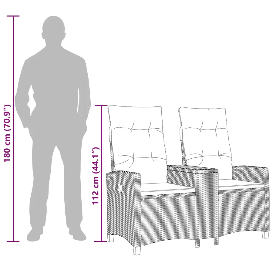 Banc inclinable avec table Noir 126 x 65 x 112 cm polyrotin - 12