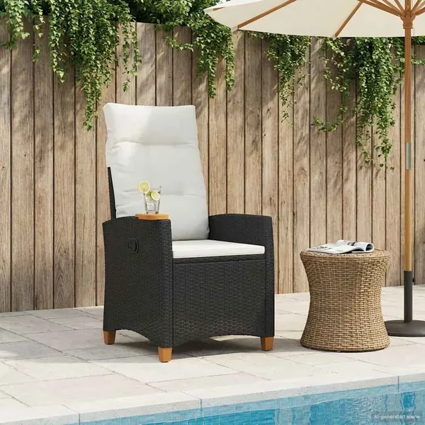 Chaise inclinable avec plateau à thé 62 x 64 x 112 cm polyrotin