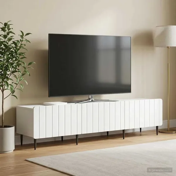 Meuble TV Blanc 147 x 34,5 x 32 cm Bois d'ingénierie