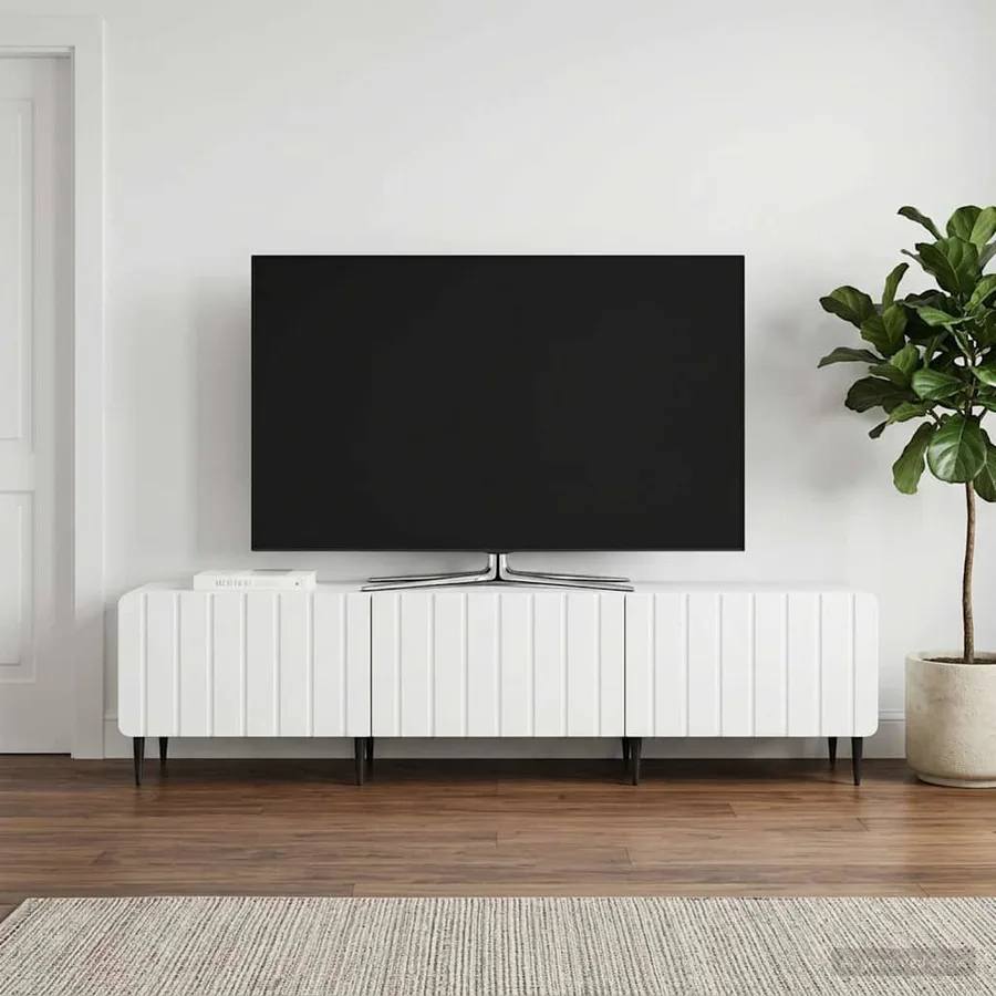 Meuble TV Blanc 147 x 34,5 x 32 cm Bois d'ingénierie - 4