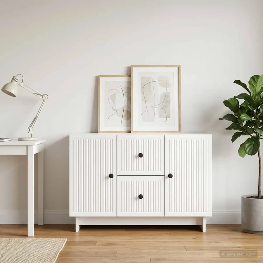 Buffet Blanc brillant 89 x 34,5 x 60 cm Bois d'ingénierie