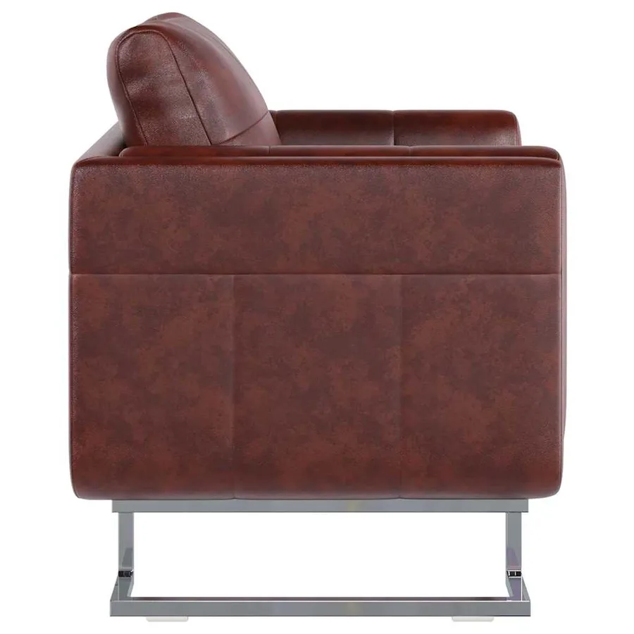 Fauteuil cube avec pieds chromés Marron Similicuir - 3