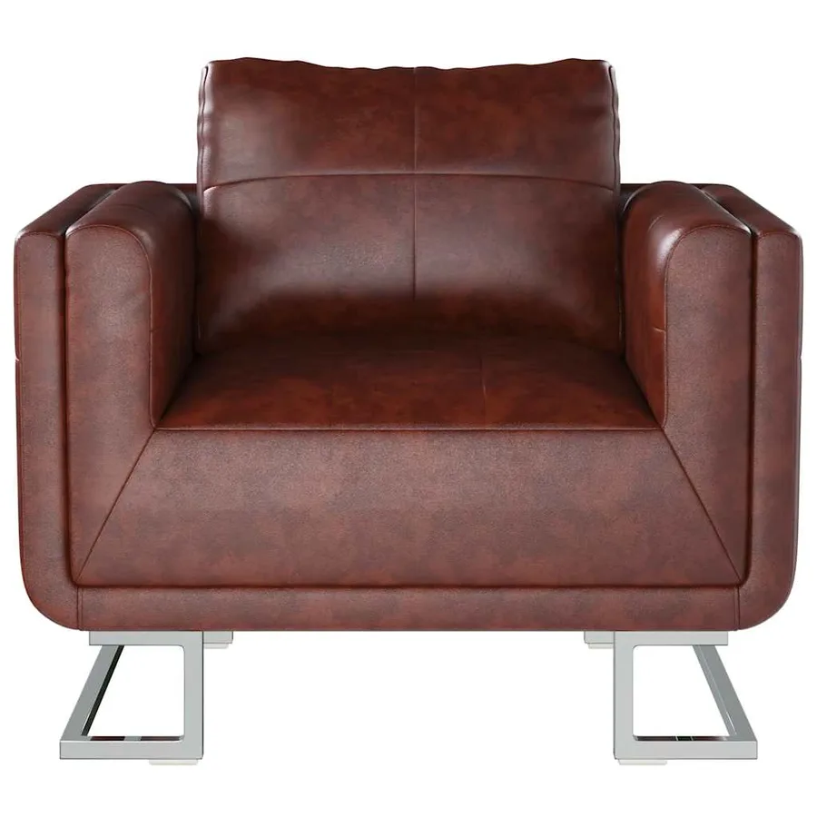 Fauteuil cube avec pieds chromés Marron Similicuir - 6