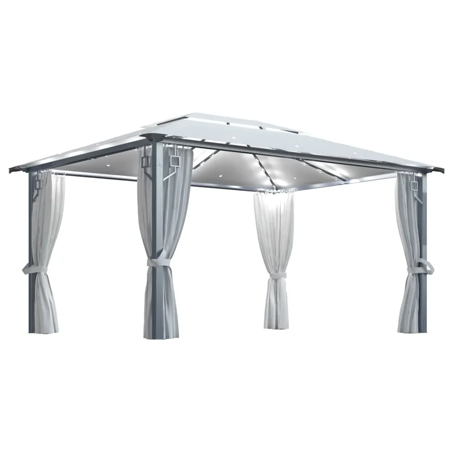 Tonnelle avec rideau et lumières LED 4x3 m Crème Aluminium - 2