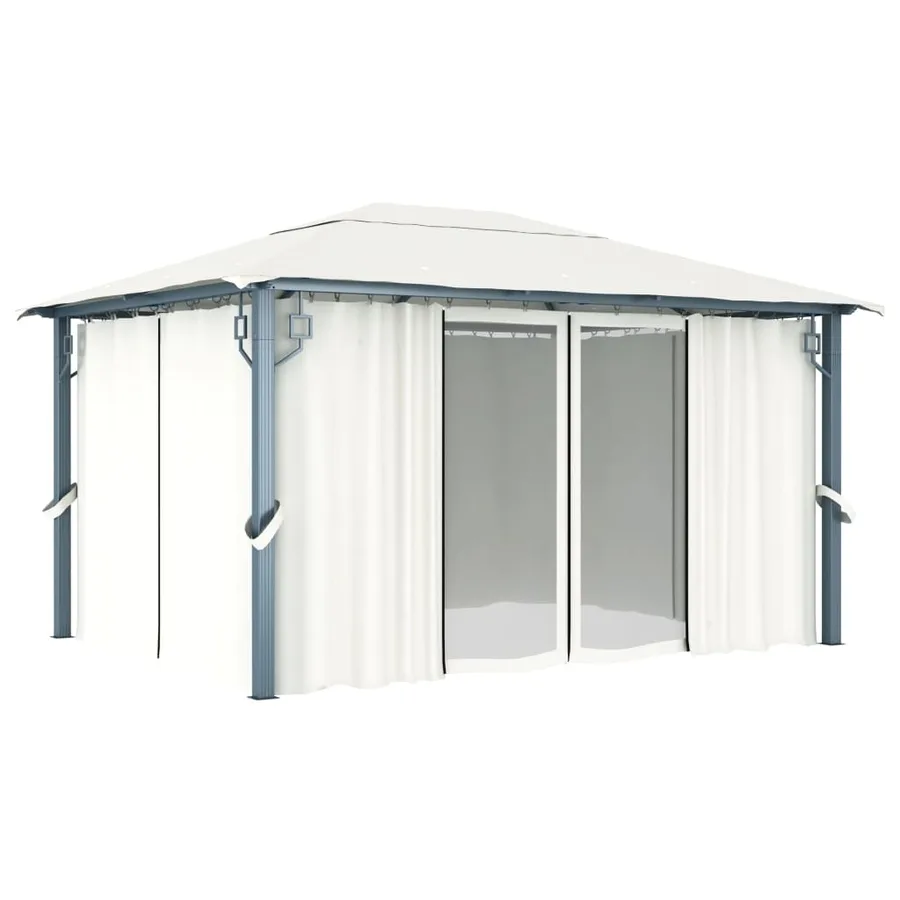 Tonnelle avec rideau et lumières LED 4x3 m Crème Aluminium - 4