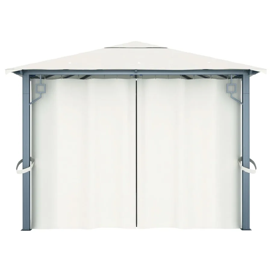 Tonnelle avec rideau et lumières LED 4x3 m Crème Aluminium - 9