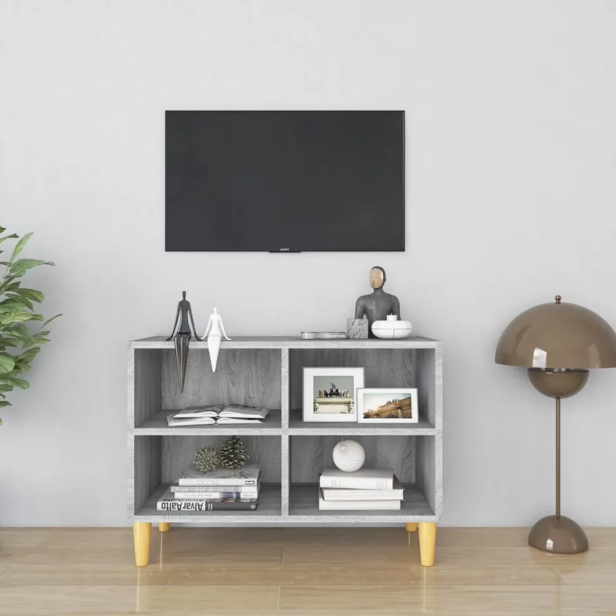 TV Cabinet with Solid Wood Feet Grey Sonoma 69.5x30x50 cm
