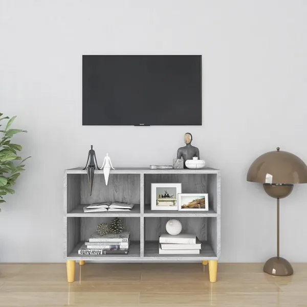 TV Cabinet with Solid Wood Feet Grey Sonoma 69.5x30x50 cm