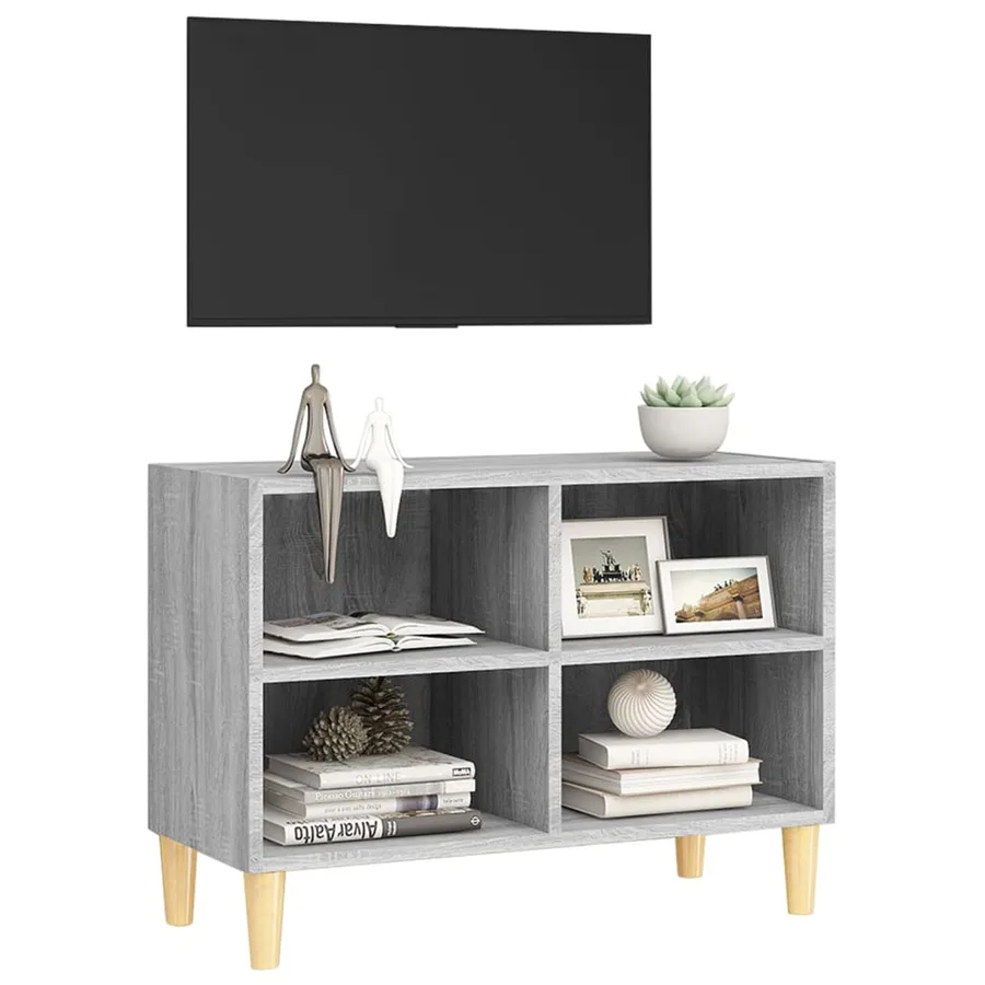 TV Cabinet with Solid Wood Feet Grey Sonoma 69.5x30x50 cm - 5