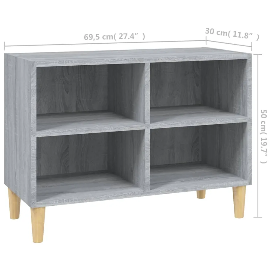 TV Cabinet with Solid Wood Feet Grey Sonoma 69.5x30x50 cm - 6
