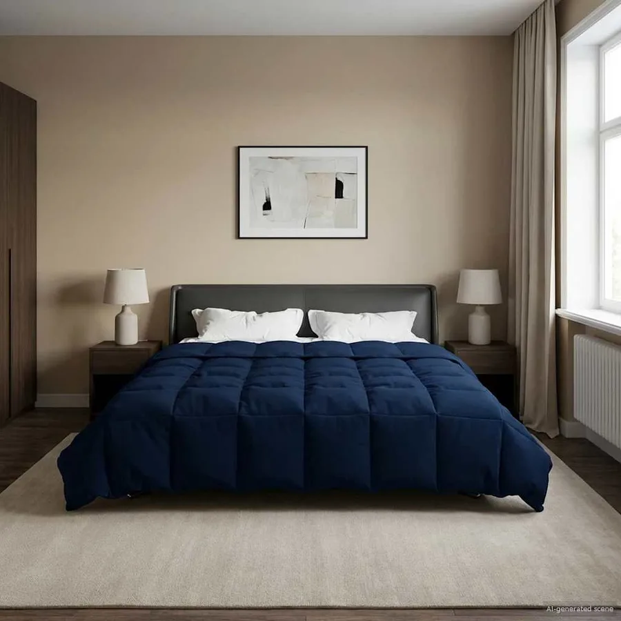 Duvet complet toute l'année Bleu foncé 220 x 260 cm Microfibre - 4