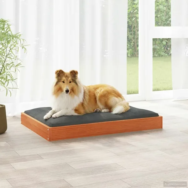 Lit pour Chien Cire marron 92 x 64 x 9 cm Bois de Pin Massif
