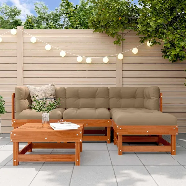 Ensemble de salon de jardin 15 pcs Brun cire Bois de pin massif