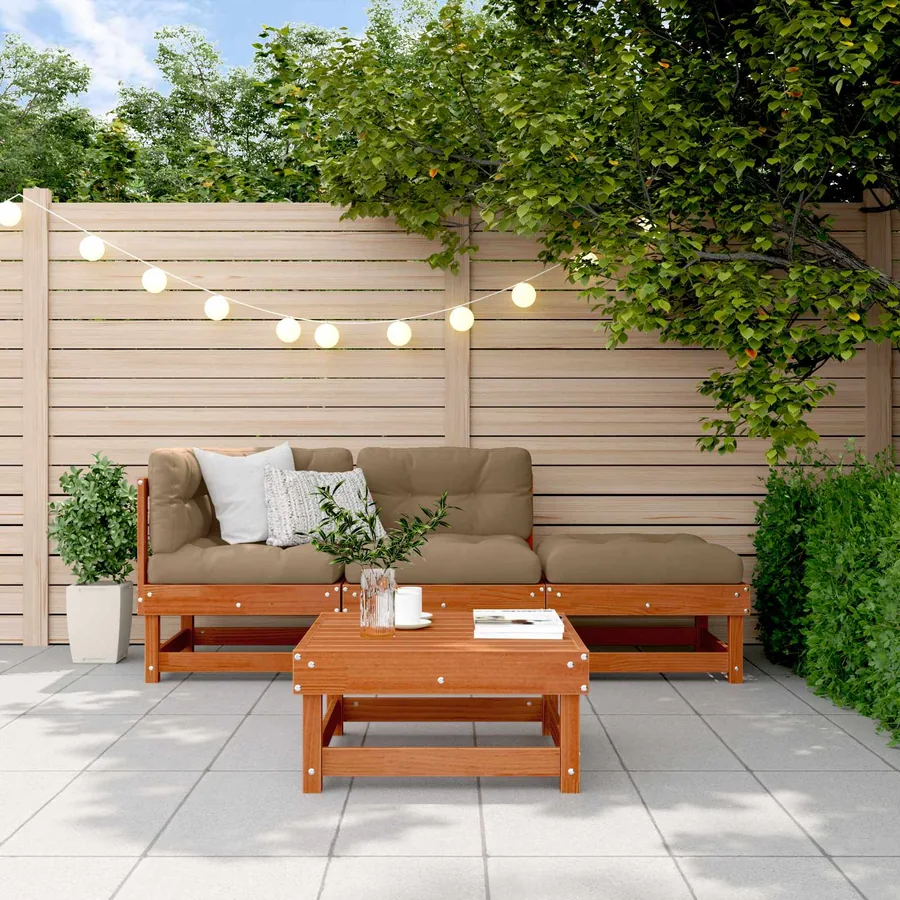 Ensemble de salon de jardin 4 pcs Brun cire Bois de pin massif