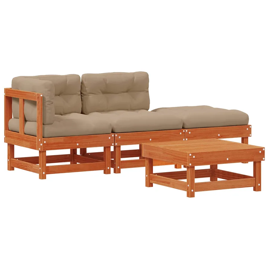 Ensemble de salon de jardin 4 pcs Brun cire Bois de pin massif - 2