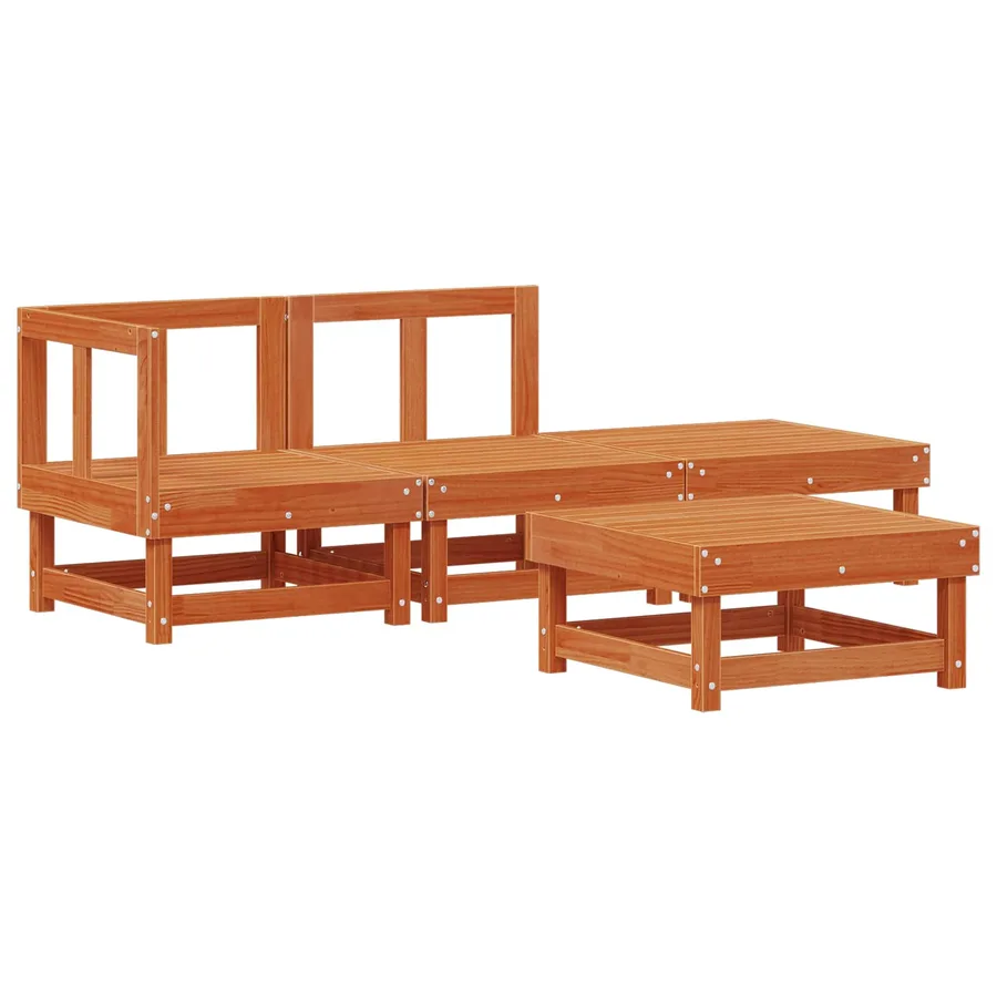 Ensemble de salon de jardin 4 pcs Brun cire Bois de pin massif - 4