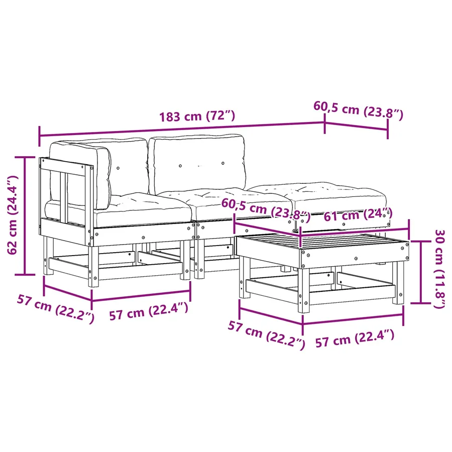 Ensemble de salon de jardin 4 pcs Brun cire Bois de pin massif - 9
