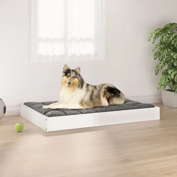 Lit pour chien Blanc 91,5x64x9 cm Bois de pin solide