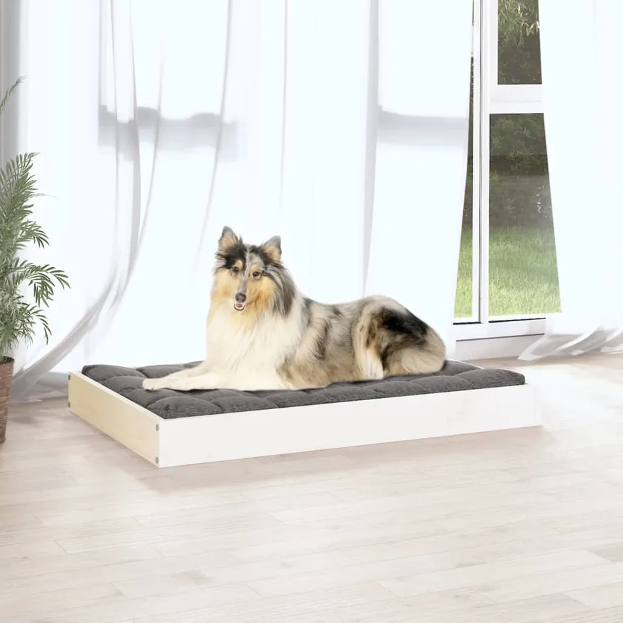 Lit pour chien Blanc 91,5x64x9 cm Bois de pin solide - 3