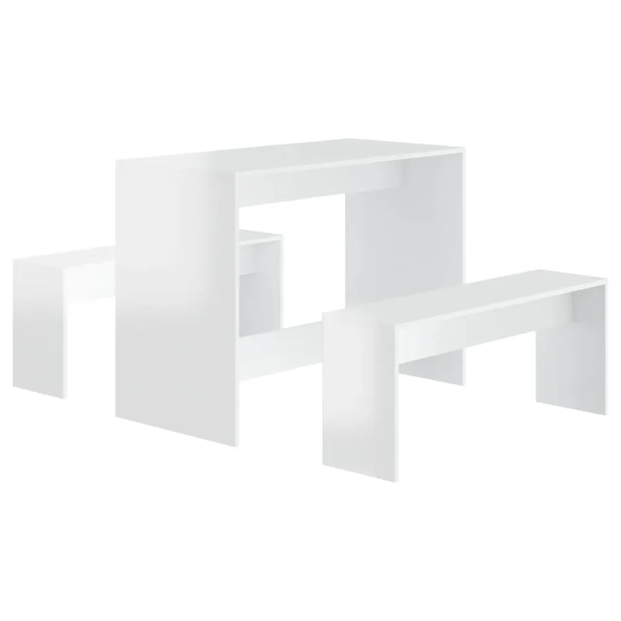 Ensemble à manger 3 pcs Blanc brillant Bois d'ingénierie - 2