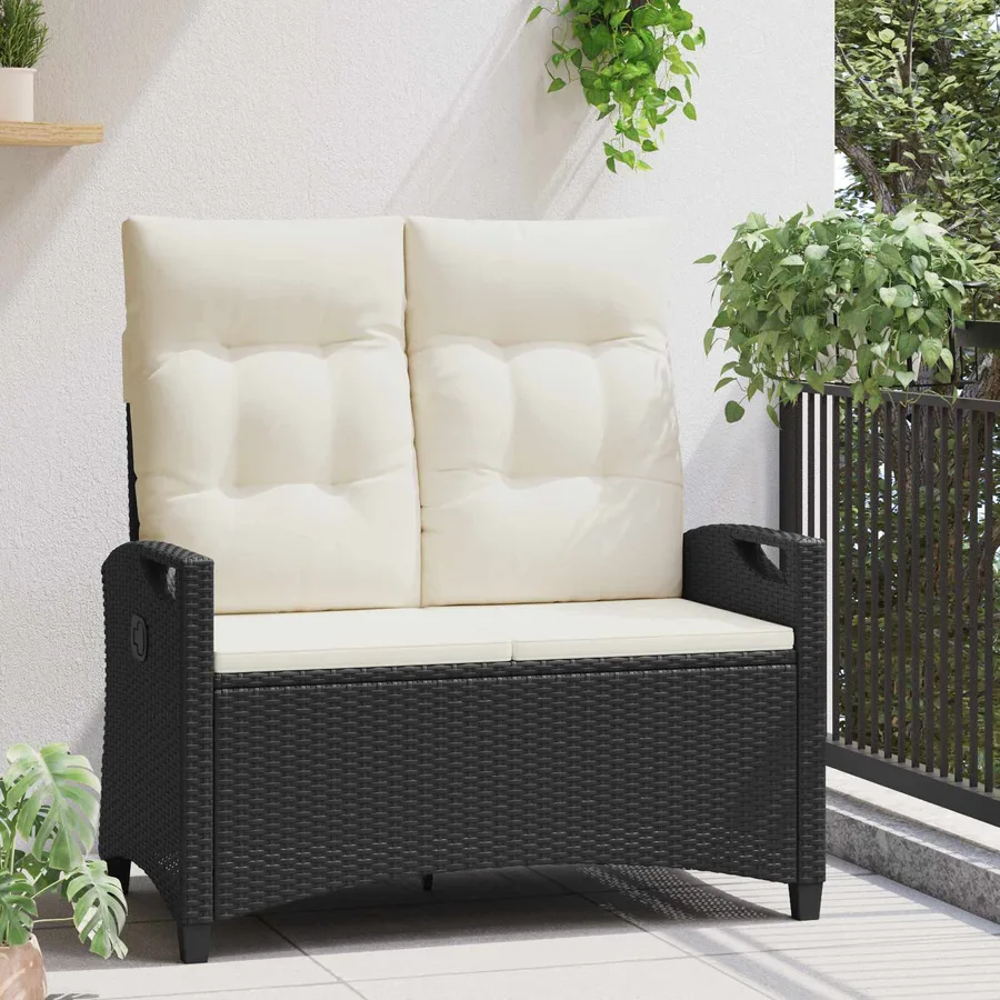 Banc de jardin avec oreiller Noir et Crème 105 x 60 x 112 cm - 3