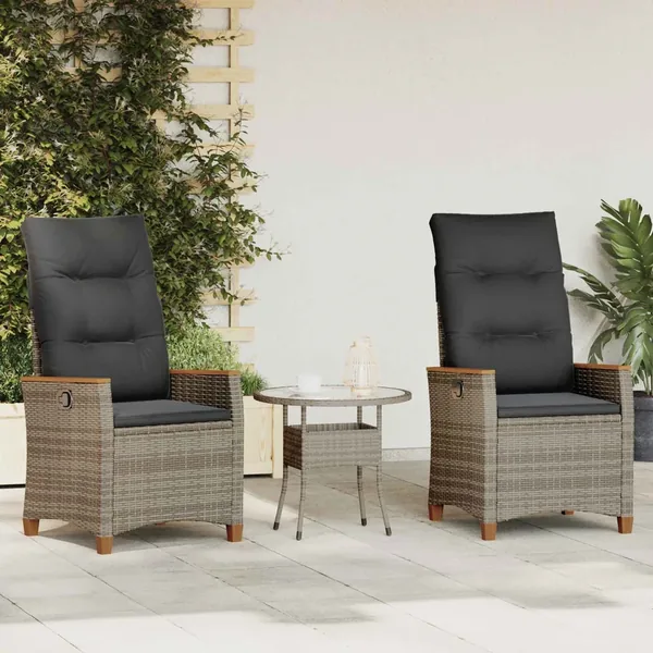 Chaise de jardin inclinable Gris et Gris foncé polyrotin