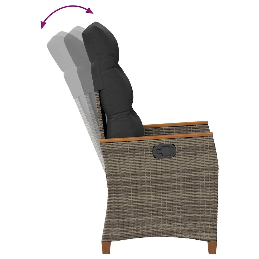 Chaise de jardin inclinable Gris et Gris foncé polyrotin - 9