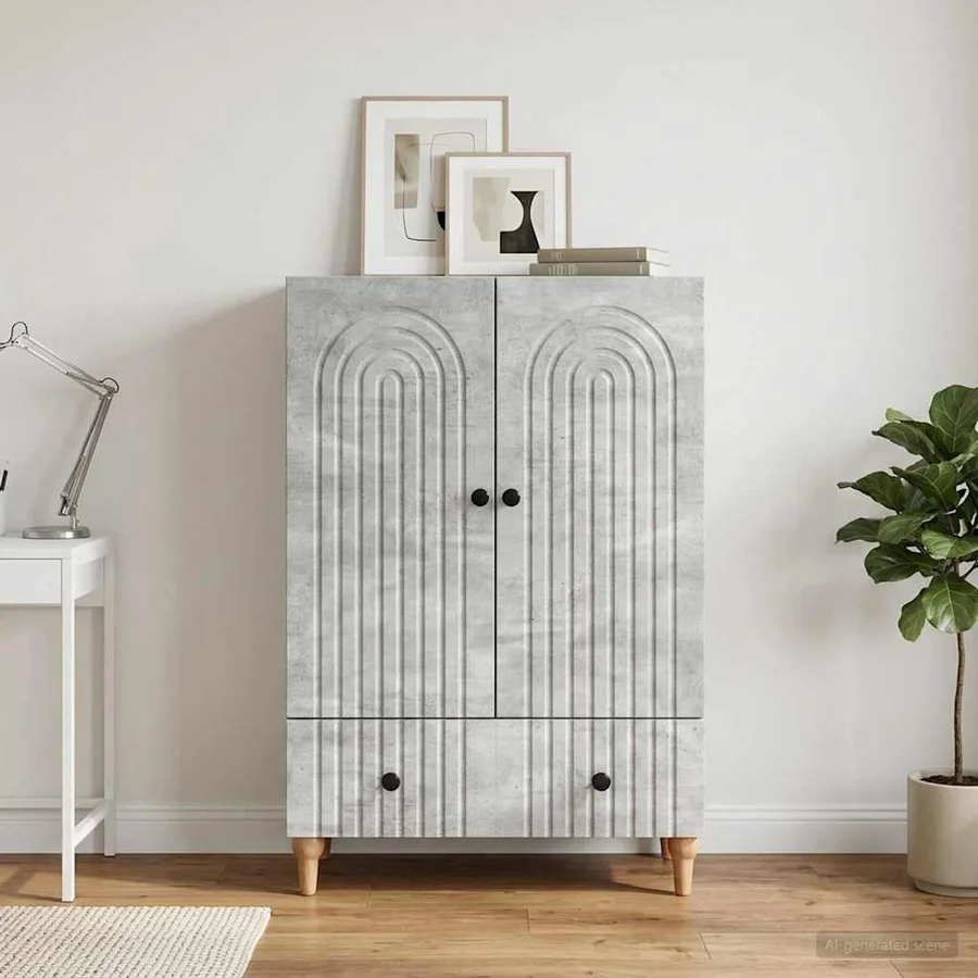 Buffet Gris béton 66 x 34,5 x 95 cm Bois d'ingénierie - 3