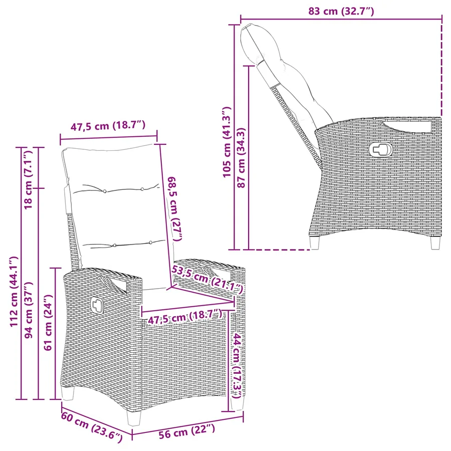 Chaise de jardin 2 pcs Beige et Gris clair 56 x 60 x 112 cm - 12