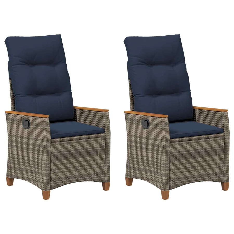 Chaise de jardin inclinable 2 pcs Gris et bleu marine polyrotin - 2