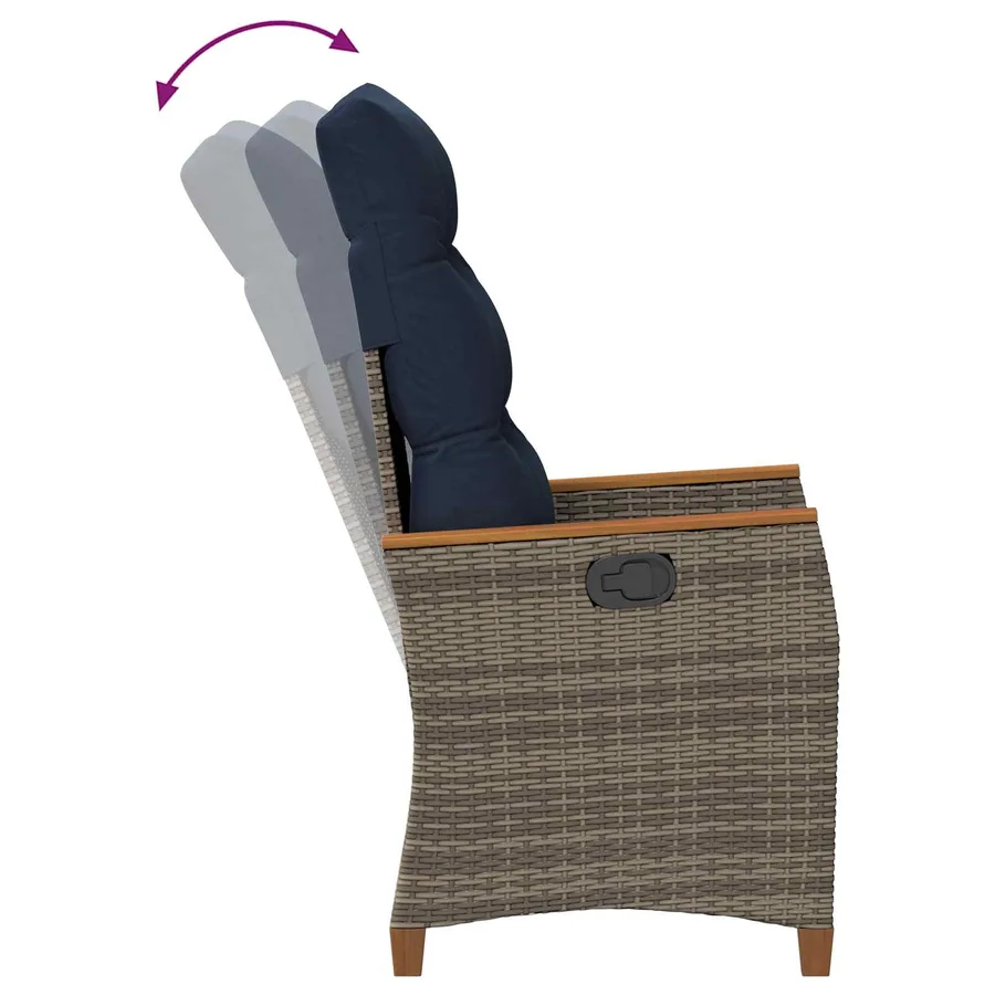 Chaise de jardin inclinable 2 pcs Gris et bleu marine polyrotin - 9