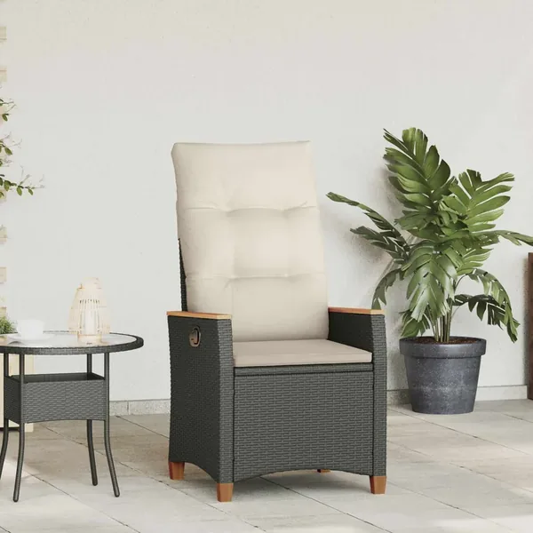 Chaise de jardin inclinable Noir et Crème 64 x 57,5 x 112 cm